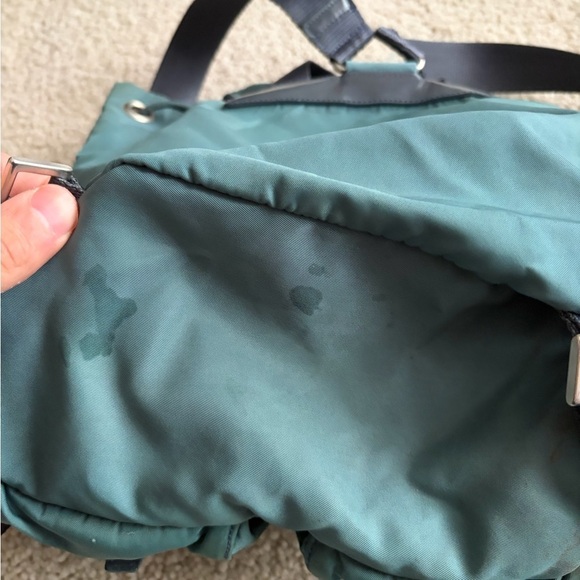 Prada nylon backpack y2k 2000s in green with leather trim and silver-tone small main image 9